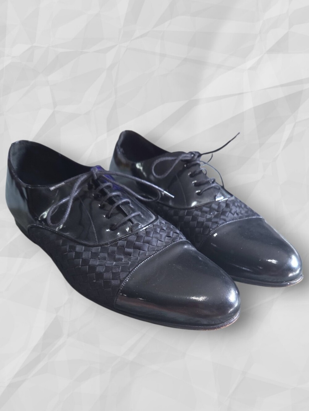 Mezlan Hampton Men's Black Patent Leather Woven Cap Toe Oxfords Size 11M